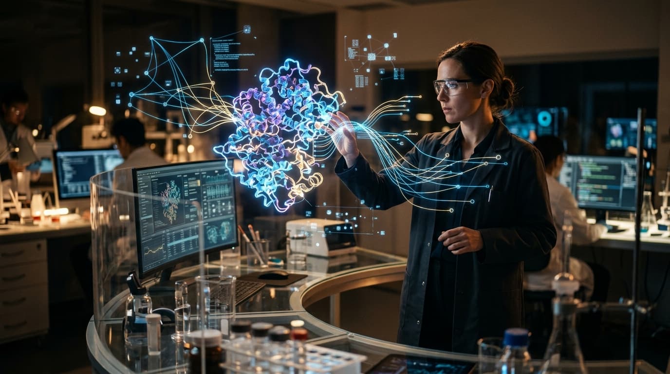 Imagem de capa do post IA na Biologia Sintética: Como Algoritmos Estão Acelerando a Descoberta de Novos Medicamentos