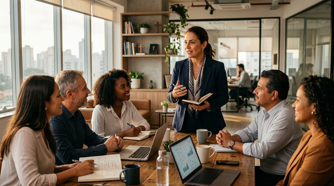 Imagem de capa fotográfica para o post Liderança Cristã no Mercado de Trabalho: Princípios Bíblicos para Gerenciar Equipes